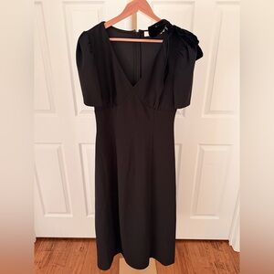 ASTR The Label Black Midi Dress Velvet Bow Shoulder Puff Sleeve Size M